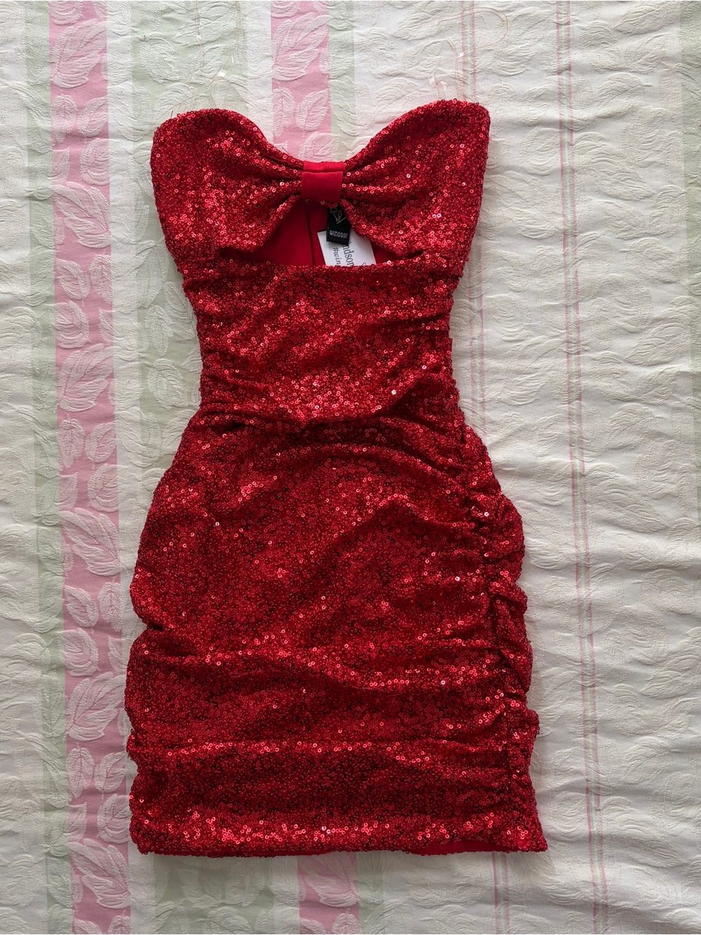 Holiday Homecoming Prom Cocktail Mini Bow bodycon Dress XS Red Sequin Sparkly